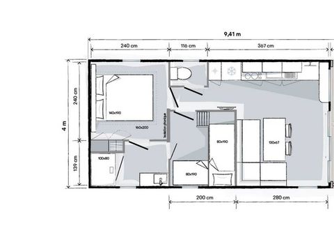 Mobilhome 4 personnes - Living - 2 chambres
