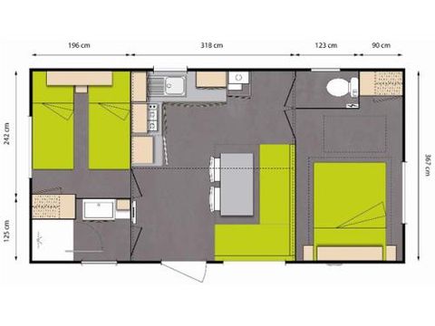 MOBILHOME 4 personnes - Mobil-Home CONFORT 27,5m² (2 chambres) + TV + terrasse semi-couverte | 4 personnes
