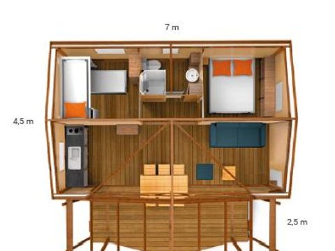 Tente en toile et en bois 4 personnes -  	 Ecolodge Cotton toilée CONFORT 35m² (2 chambres) dont terrasse couverte de 11m² + TV | 4 personnes