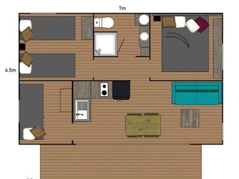 TENTE TOILE ET BOIS 6 personnes - Ecolodge Cotton toilée CONFORT 35m² (3 chambres) - dont terrasse couverte de 11m² + TV | 6 personnes