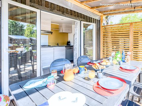 MOBILHOME 6 personnes - NEW // Homeflower Premium CLIM 35m² (3 chambres) + terrasse semi-couverte + TV + draps + serviettes 6 pers.