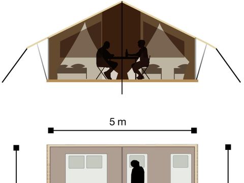 Tente en toile et en bois 5 personnes - Tente Lodge - sans sanitaires, sans chauffage - 2 chambres