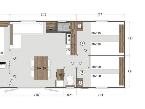 MOBILHOME 6 personnes - Privilège Souillac - 3 ch - TV - Clim