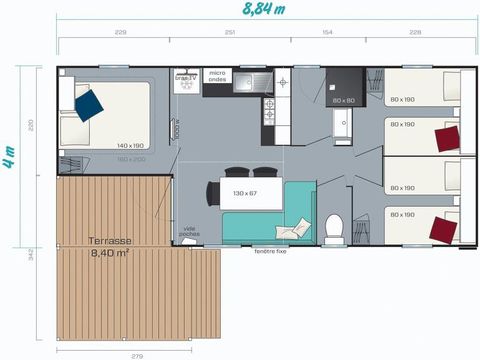 MOBILHOME 2 personnes - Family - prix inclus pour 2 personnes, 4 personnes en options payante a réserver auprès du camping