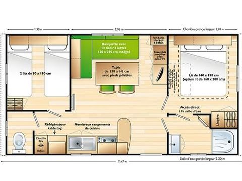 Mobilhome 4 personnes - Olivier - 2 chambres avec climatisation