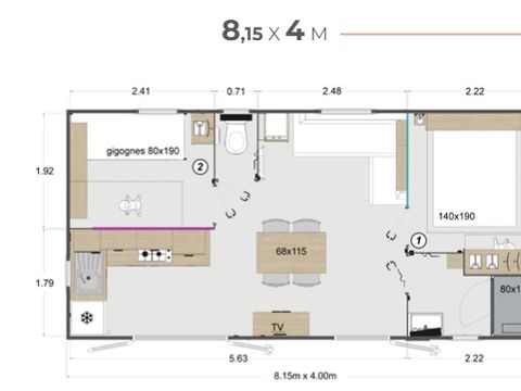 MOBILHOME 4 personnes - PREMIUM 30m² - 2 chambres - TV - lave-vaisselle - climatisation - terrasse