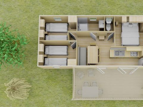 MOBILHOME 6 personnes - Classic | 3 Ch. | 6 Pers. | Terrasse surélevée | 1 SDB | Clim.