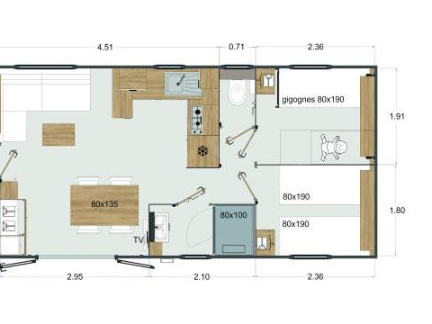 Mobilhome 6 personnes - MH3 VIP DOUE, 6 pers(3ch,2sdb)