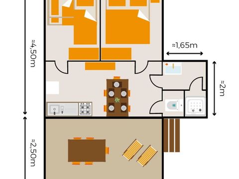 Tente 5 personnes - Cabane | 2 Ch. | 4/5 Pers. | TV