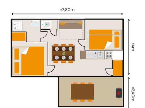 Bungalow 6 personnes - Mobil-home | Classic | 2 Ch. | 4/6 Pers. | Terrasse surélevée | TV