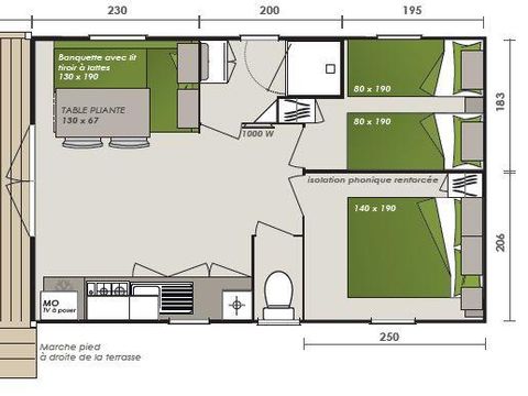 Mobilhome 4 personnes - Loggia Bay (2 chambres) climatisé, TV, wifi inclus