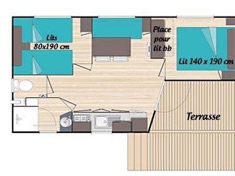 MOBILHOME 6 personnes - MH2 Confort 27 m², avec sanitaires