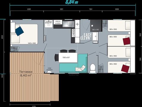 MOBILHOME 8 personnes - MH3 Premium terrasse, avec sanitaires