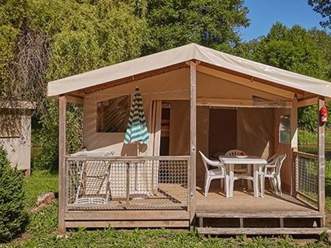 Tente en toile et en bois 4 personnes - Tente Eco Lodge | 2 Ch. | 4 Pers. | Terrasse surélevée