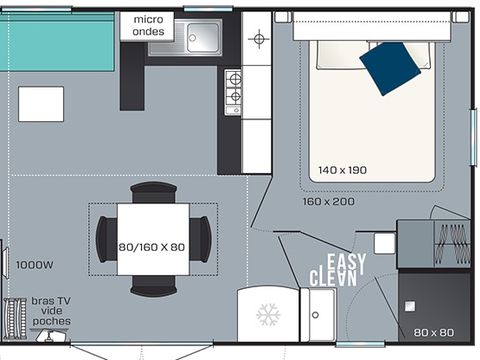 Mobilhome 6 personnes - Privilège34m² - 3 chambres-6p - Terrasse couverte