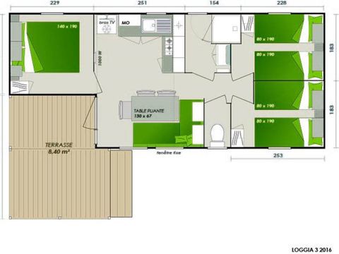 Mobilhome 6 personnes - Comfort | 3 Ch. | 6 Pers. | Terrasse simple | Clim. | TV
