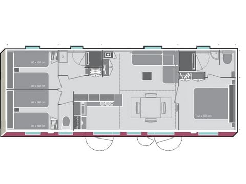 Mobilhome 8 personnes - Premium - 3 chambres - 2 salles de bain 38m²