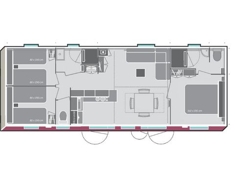 Mobilhome 8 personnes - Premium - 3 chambres - 2 salles de bain 38m²