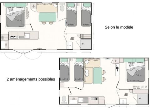Mobilhome 7 personnes - Evasion+ - 2 chambres - 28m²