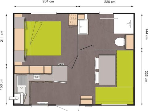 MOBILHOME 2 personnes - Mobil-home Plage 18.6m² (entre 5 et 10 ans) (1 chambre) + Terrasse bois semi-couverte + TV 2 pers