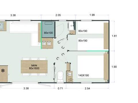 MOBILHOME 8 personnes - Mobil-home Sable plus 40m² (4 chambres, 2 salle de bains) 8 pers