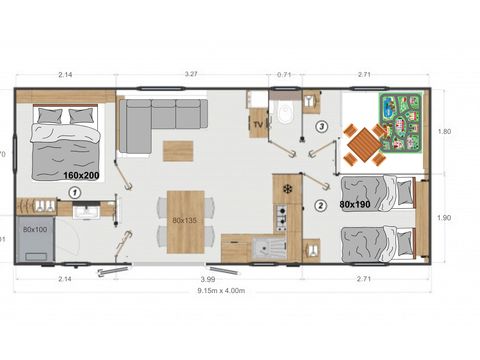 MOBILHOME 4 personnes - Mobil-home Premium 2ch. avec spa (33m²) 4 pers