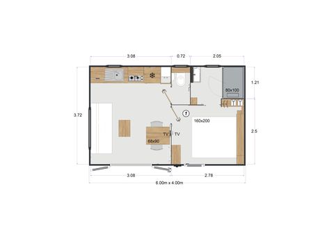 MOBILHOME 2 personnes - Mobil-home Plage Plus 18.6m² (neuf) (1 chambre) + TV + Clim + Lave-vaisselle 2 pers