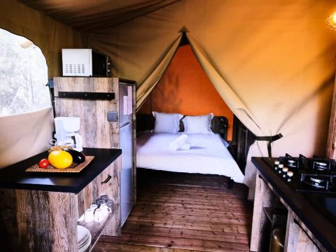 Tente en toile et en bois 5 personnes - Tente Lodge Premium 3 Pièces 5 personnes Climatisé