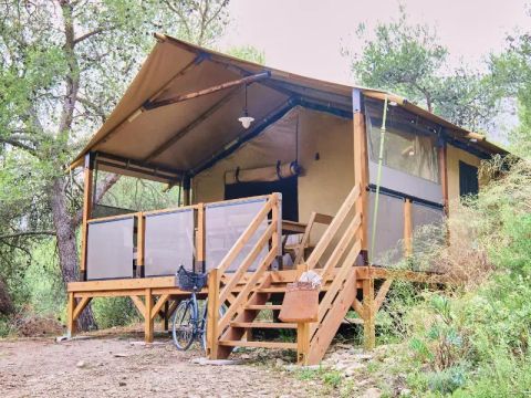 Tente en toile et en bois 5 personnes - Tente Lodge Premium 3 Pièces 5 personnes Climatisé