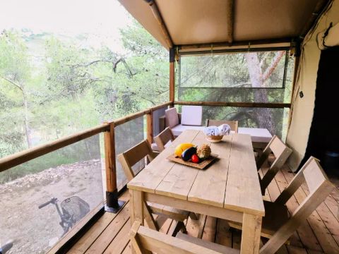 Tente en toile et en bois 5 personnes - Tente Lodge Premium 3 Pièces 5 personnes Climatisé
