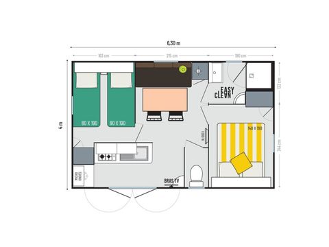 Mobilhome 4 personnes - Comfort XL | 2 Ch. | 4 Pers. | Terrasse surélevée | Clim. | TV