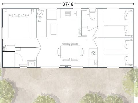 Mobilhome 6 personnes - Premium | 3 Ch. | 6 Pers. | Terrasse Lounge | 1 SDB | Clim. | TV