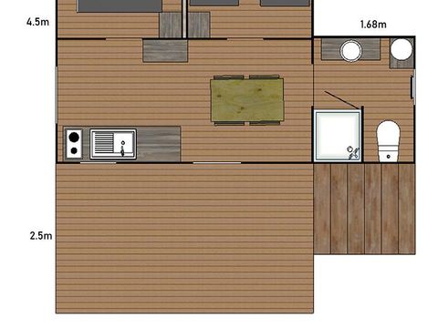 Tente en toile et en bois 5 personnes - C- Lodge Pilotis - 2 chambres 24m² avec terrasse couverte