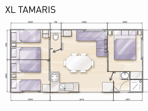 MOBILHOME 6 personnes - Standard 32m² (3 chambres) + terrasse 10m² + TV | 6 personnes