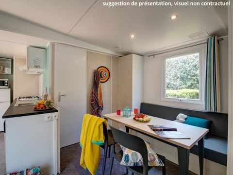 MOBILHOME 4 personnes - Homeflower premium 29m² (2 chambres) + CLIM + terrasse semi-couverte + TV + draps + serviettes | 4 personnes