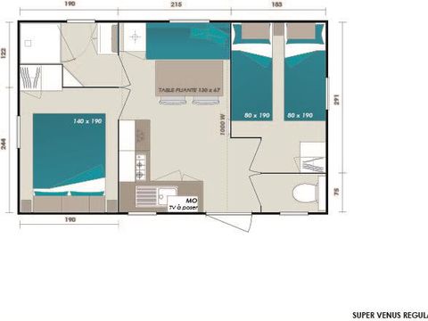 MOBILHOME 4 personnes - Vénus Clim 22m² 4 pers