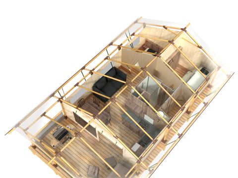 TENTE TOILE ET BOIS 7 personnes - Tente Ciela Nature Lodge - 2 chambres - Cuisine équipée – Salle de bain