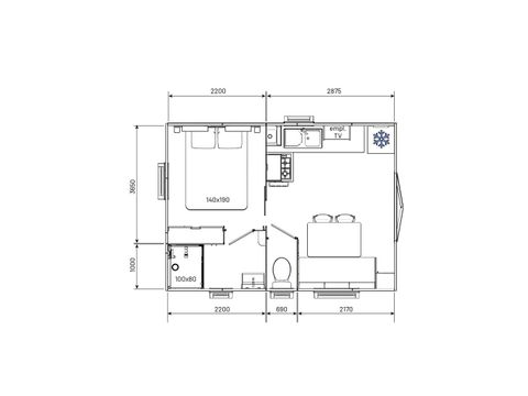 MOBILHOME 2 personnes - CONFORT EVO 20 m² (Animaux interdits)