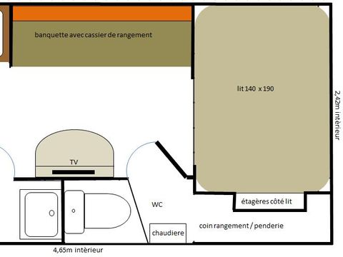 Hébergement 2 personnes - Roulotte 11 m² - 1 chambre + terrasse 7 m² (Animaux interdits)