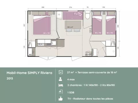 MOBILHOME 4 personnes - SIMPLY Riviera 3 Pièces 4 Personnes + TV
