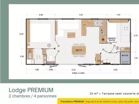 Mobilhome 4 personnes - Cottage PREMIUM – 2 chambres, 4 personnes