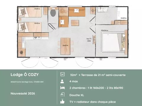 Lodge 4 personnes - Lodge COZY “844” – 2 chambres, 4 personnes