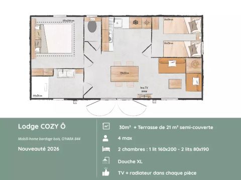 Mobilhome 4 personnes - Lodge COZY “804” – 2 chambres, 4 personnes