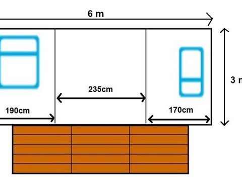 MOBILHOME 4 personnes - 2 chambres (sans sanitaires) 1 couple et 2 enfants de - 40 kgs