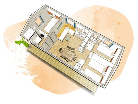MOBILHOME 6 personnes - COTTAGE PRIVILEGE 3 CH- Terrasse semi couverte (photos non contractuelles)