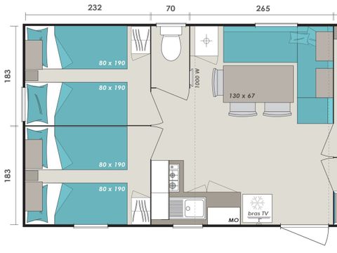 MOBILHOME 8 personnes - Comfort XL | 3 Ch. | 6/8 Pers. | Terrasse surélevée | Clim.
