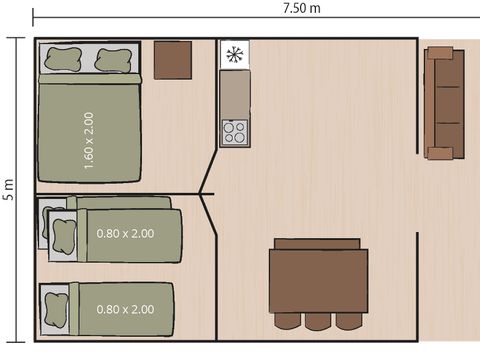 TENTE TOILE ET BOIS 5 personnes - Lanterna - Tente Safari de luxe (5P)