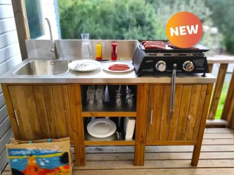 MOBILHOME 6 personnes - Salon Premium avec 3 chambres - cuisine extérieure