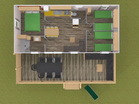 MOBILHOME 7 personnes - Salon Premium avec 3 chambres - cuisine extérieure