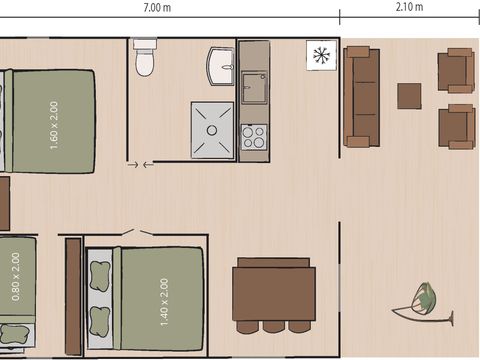 Tente en toile et en bois 4 personnes - Bijela Uvala - Tente Safari + sanitaires + air conditionné (6P)